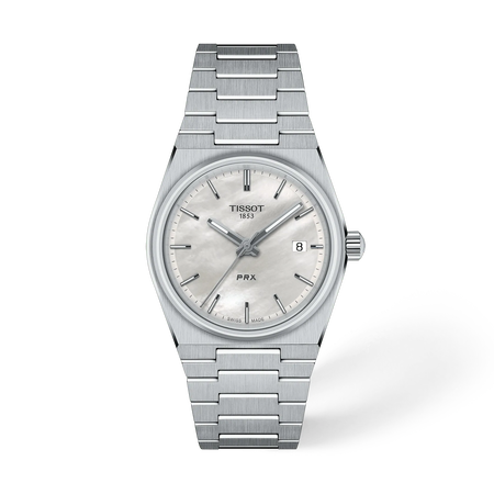 Front view of the watch Tissot PRX 35mm with shadow