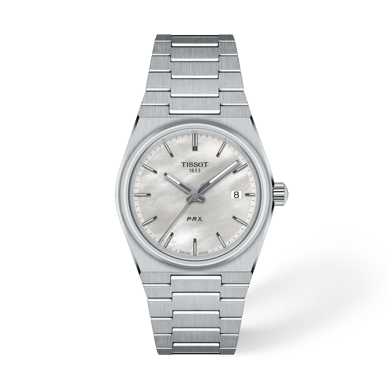 Vorderansicht der Uhr Tissot PRX 35mm mit Schatten