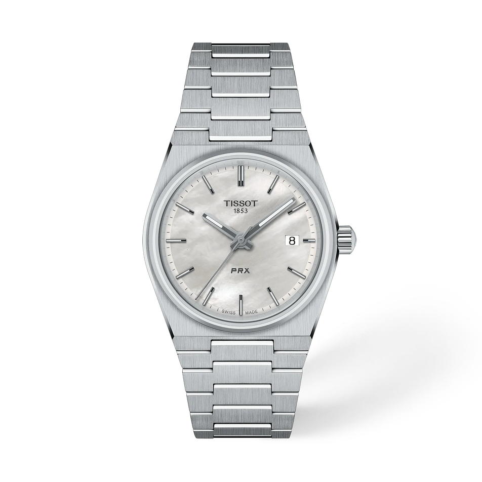 Front view of the watch Tissot PRX 35mm with shadow
