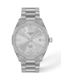 Front view of the watch Tissot PRC 100 Solar 39mm with shadow