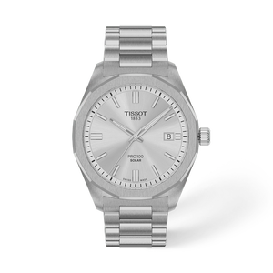 Front view of the watch Tissot PRC 100 Solar 39mm with shadow