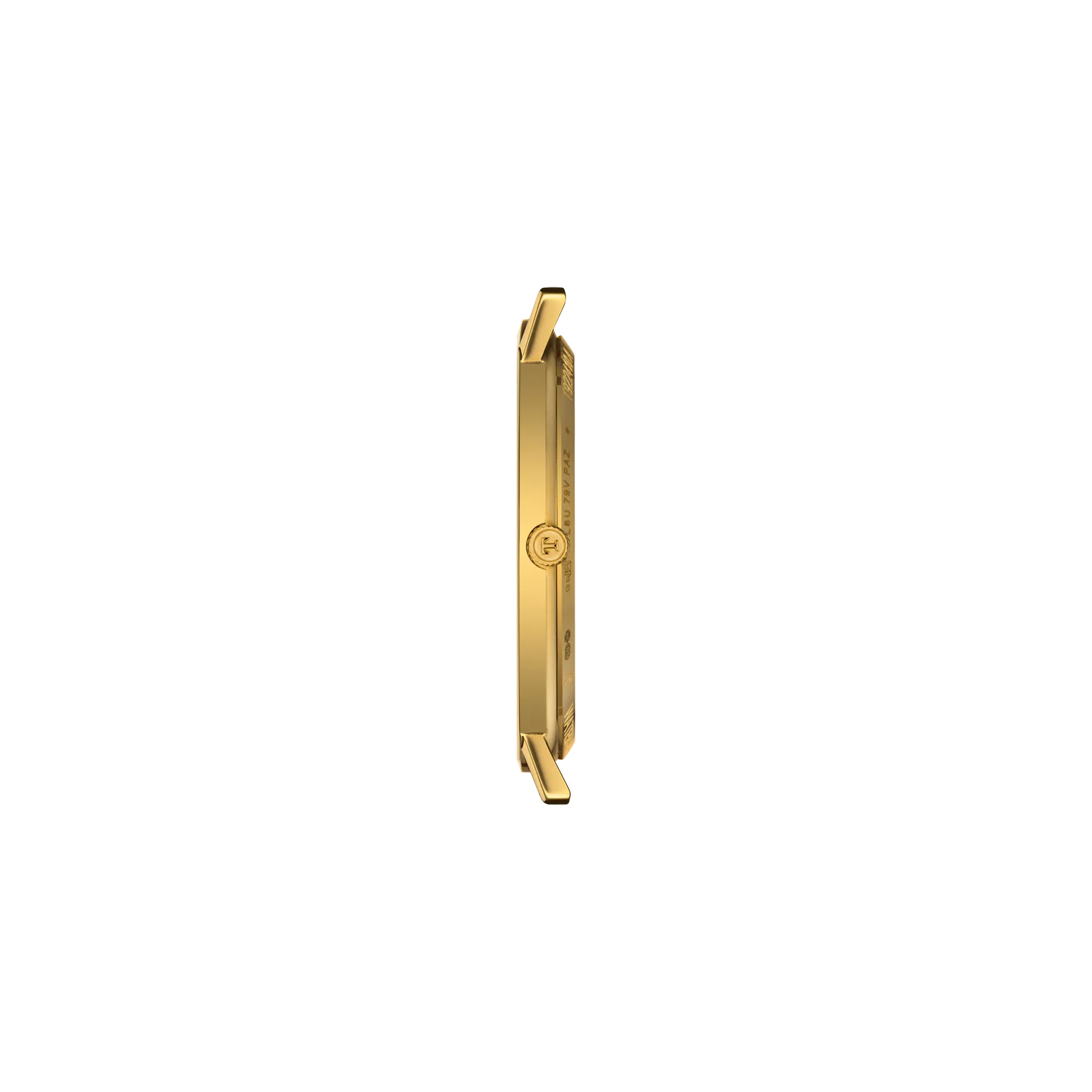 Profile view of the watch case Tissot Goldrun Gold 38mm