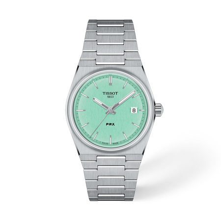 Front view of the watch Tissot PRX 35mm with shadow