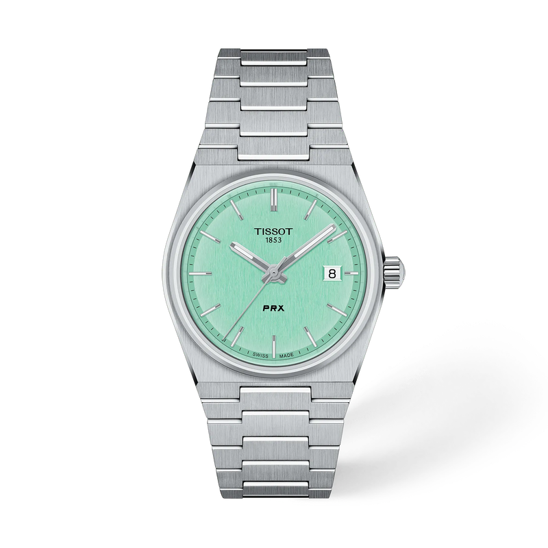Front view of the watch Tissot PRX 35mm with shadow