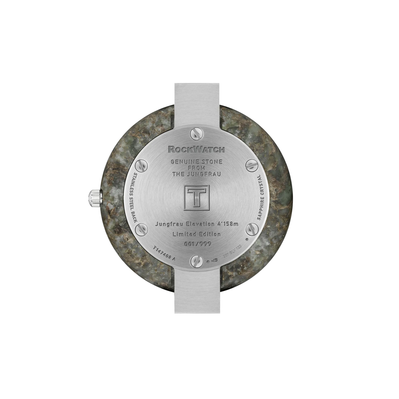 Vue arri&egrave;re du bo&icirc;tier de la montre Tissot Rockwatch 38mm