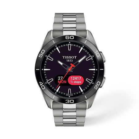 Front view of the watch Tissot T-Touch Connect Sport 43.75mm with shadow