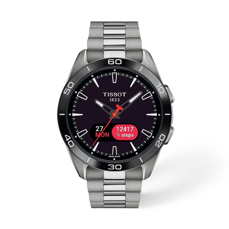Front view of the watch Tissot T-Touch Connect Sport 43.75mm with shadow
