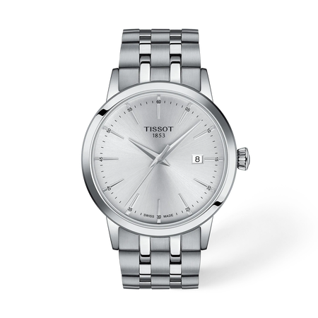 Front view of the watch Tissot Classic Dream 42mm with shadow