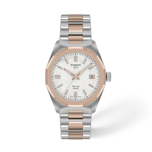 มุมมองด้านหน้าของนาฬิกา Tissot PRC 100 Solar 34mm พร้อมเงา