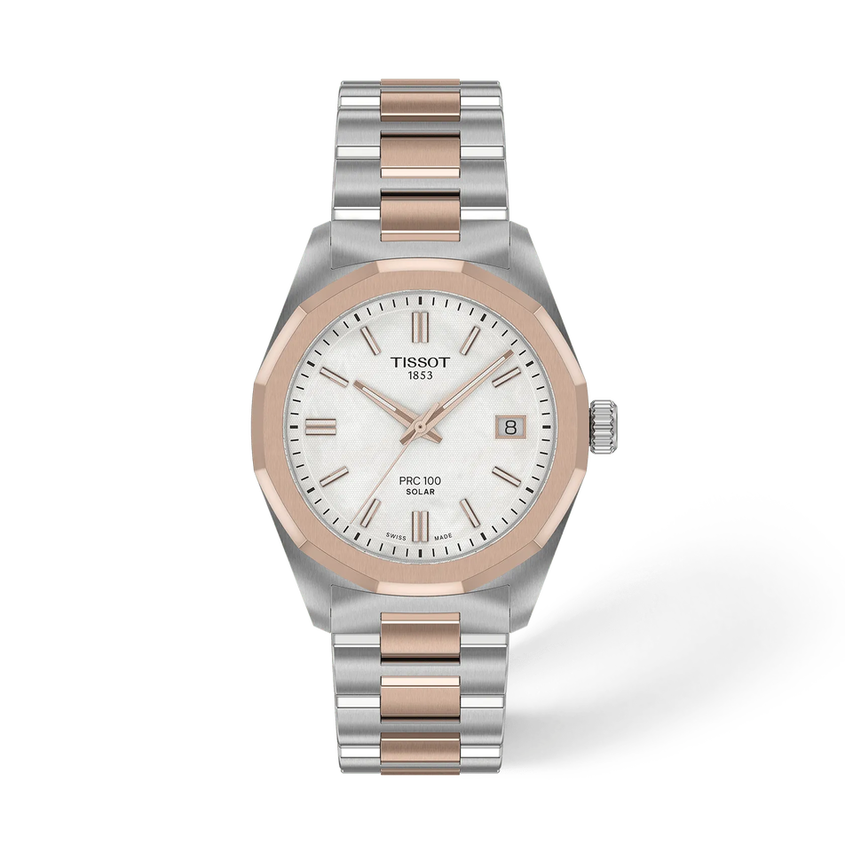 Front view of the watch Tissot PRC 100 Solar 34mm with shadow