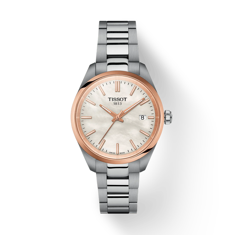 Vorderansicht der Uhr Tissot PR 100 34mm mit Schatten