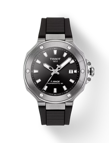 Front view of the watch Tissot T-Race 41mm with shadow