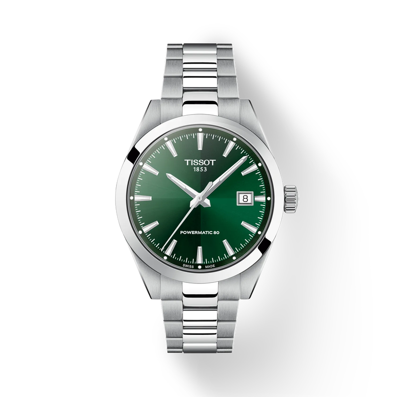 Front view of the watch Tissot Gentleman 38mm with shadow