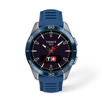 Vue de face de la montre Tissot T-Touch Connect Sport 43.75mm avec ombre