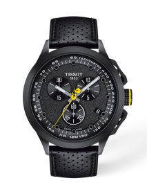 Front view of the watch Tissot T-Race Cycling Tour de France  2022 Special Edition with shadow
