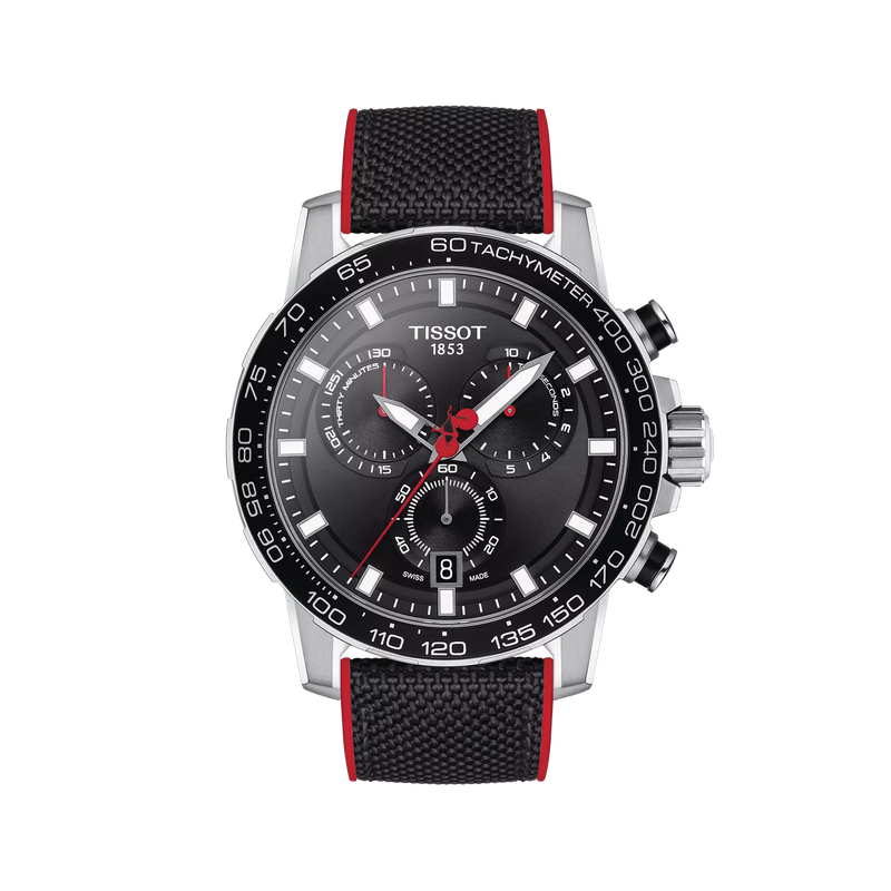 Front view of the watch Tissot Supersport Chrono Vuelta Special Edition with shadow