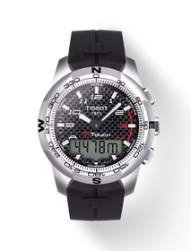 มุมมองด้านหน้าของนาฬิกา Tissot T-Touch II Titanium พร้อมเงา