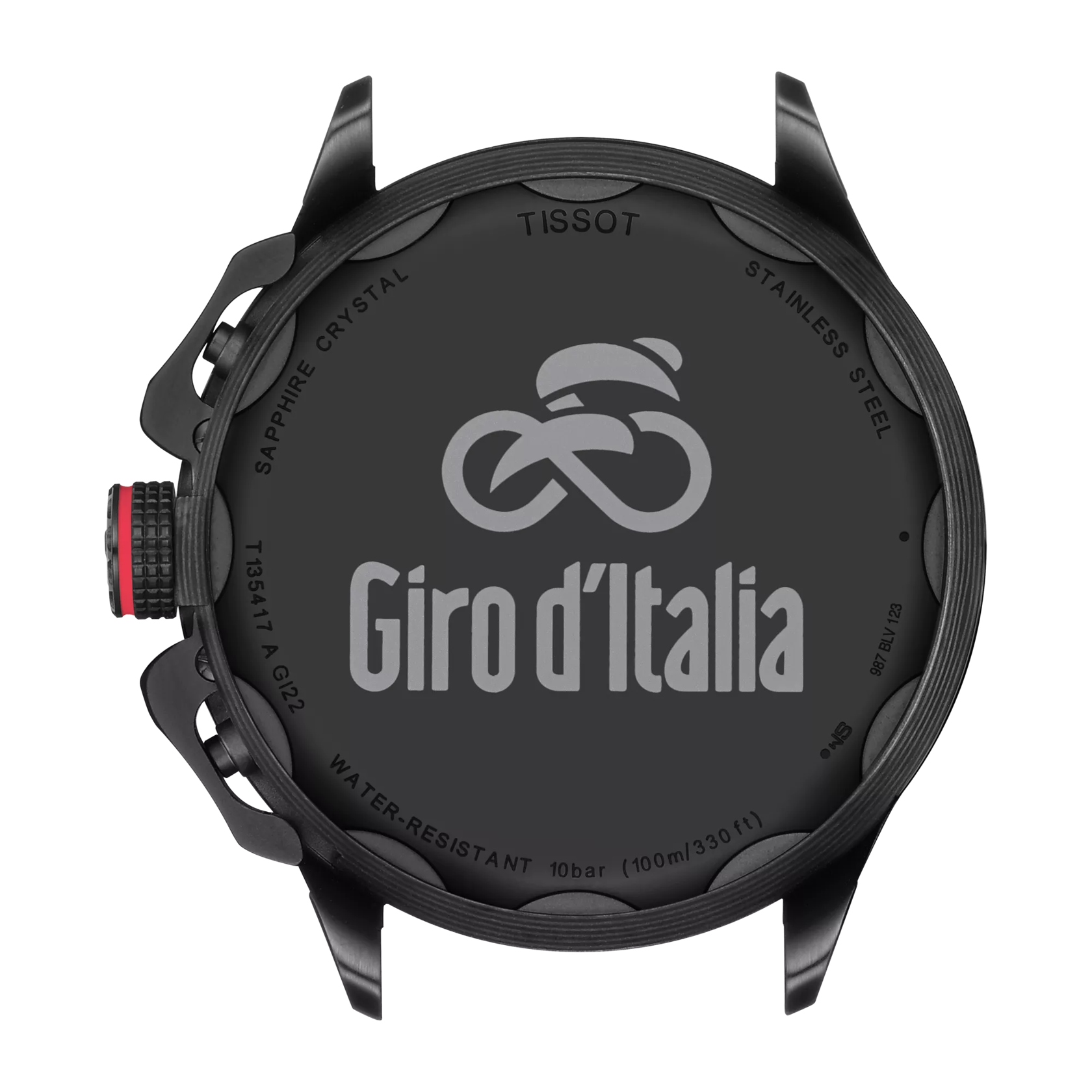 Back view of the watch case Tissot T-Race Cycling Giro d'Italia  2022 Special Edition