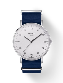 Front view of the watch Tissot Everytime 42mm with shadow