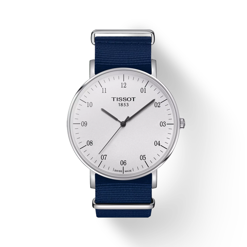 Front view of the watch Tissot Everytime 42mm with shadow