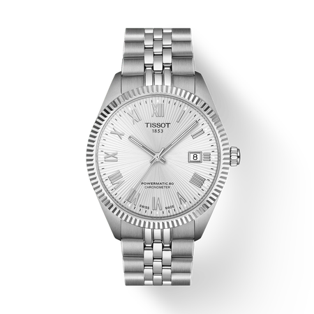 Front view of the watch Tissot Ballade 39mm with shadow