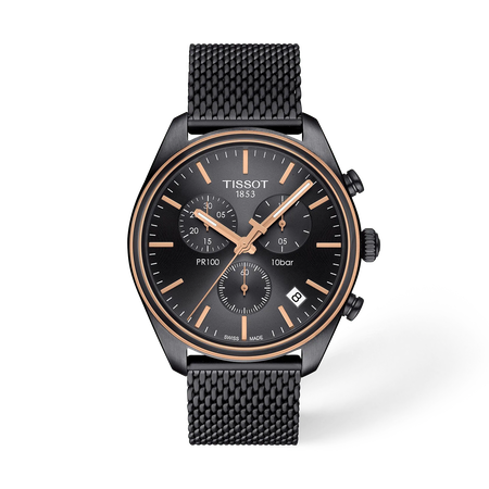 Front view of the watch Tissot PR 100 41mm with shadow