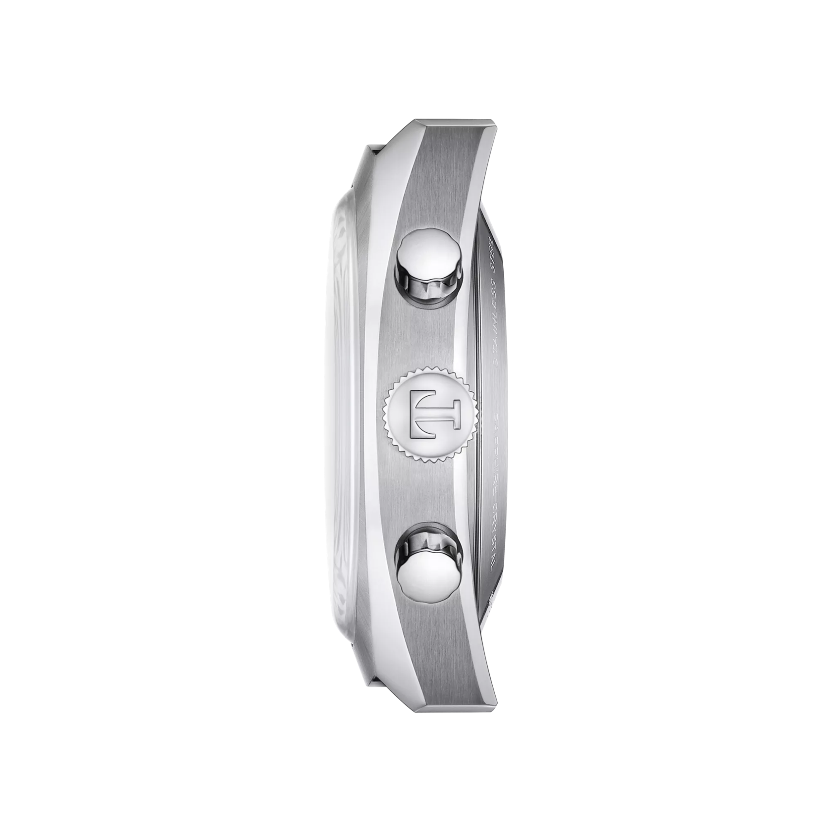 Profile view of the watch case Tissot Heritage 1973