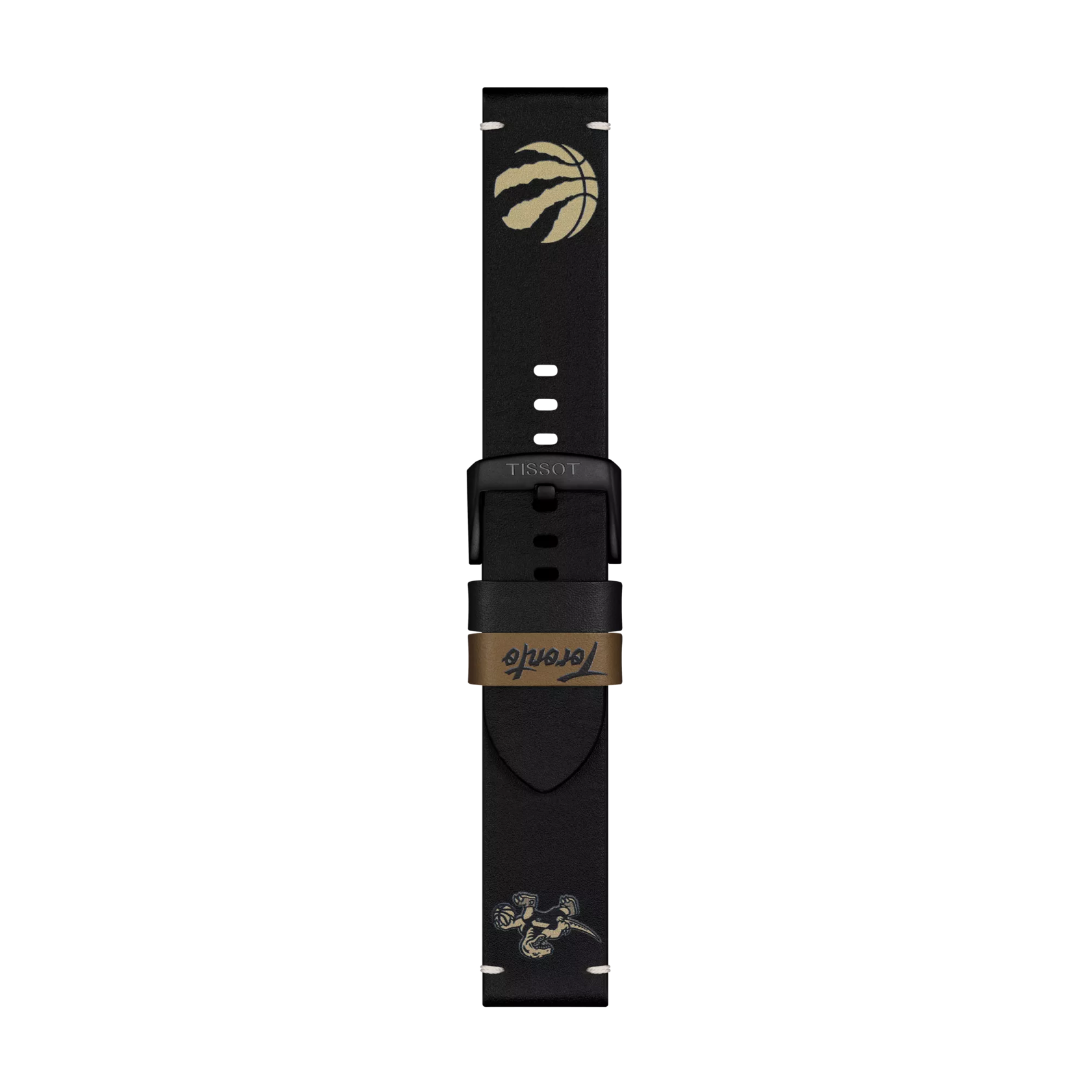 Vue de face de Bracelet Officiel Tissot Cuir Noir Entre-cornes 22 mm