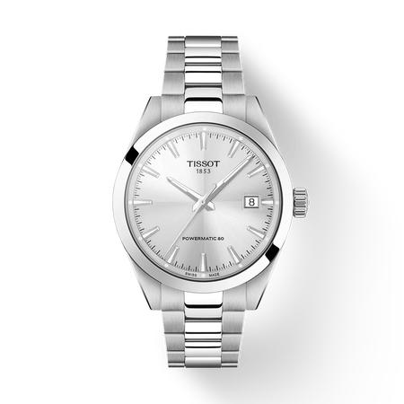 Front view of the watch Tissot Gentleman 38mm with shadow