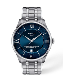 Front view of the watch Tissot Chemin Des Tourelles 42mm with shadow
