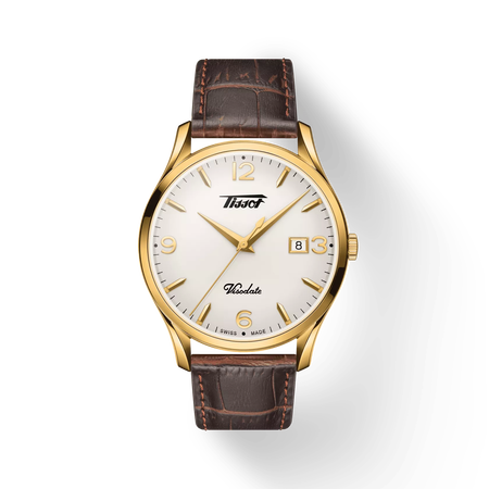 Front view of the watch Tissot Heritage Visodate with shadow