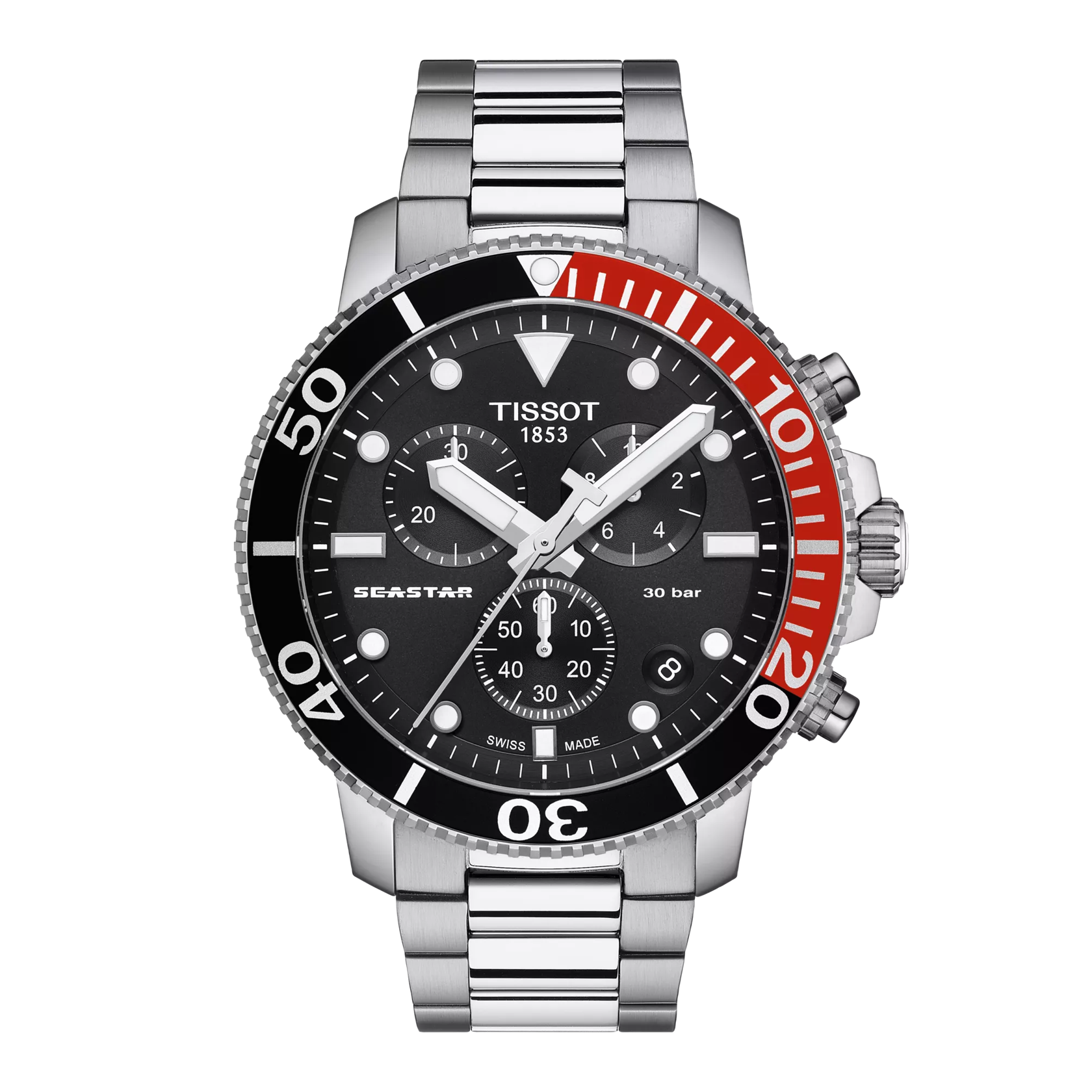 Front view of the watch Tissot Seastar 1000 Chronograph
