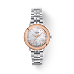 Vorderansicht der Uhr Tissot Glendora Goldl&uuml;nette 33mm mit Schatten