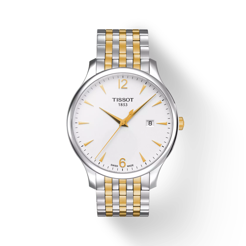 Front view of the watch Tissot Tradition with shadow