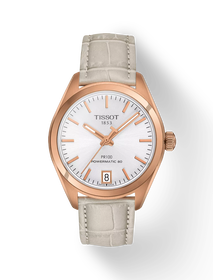 Front view of the watch Tissot PR 100 Powermatic 80 Lady with shadow