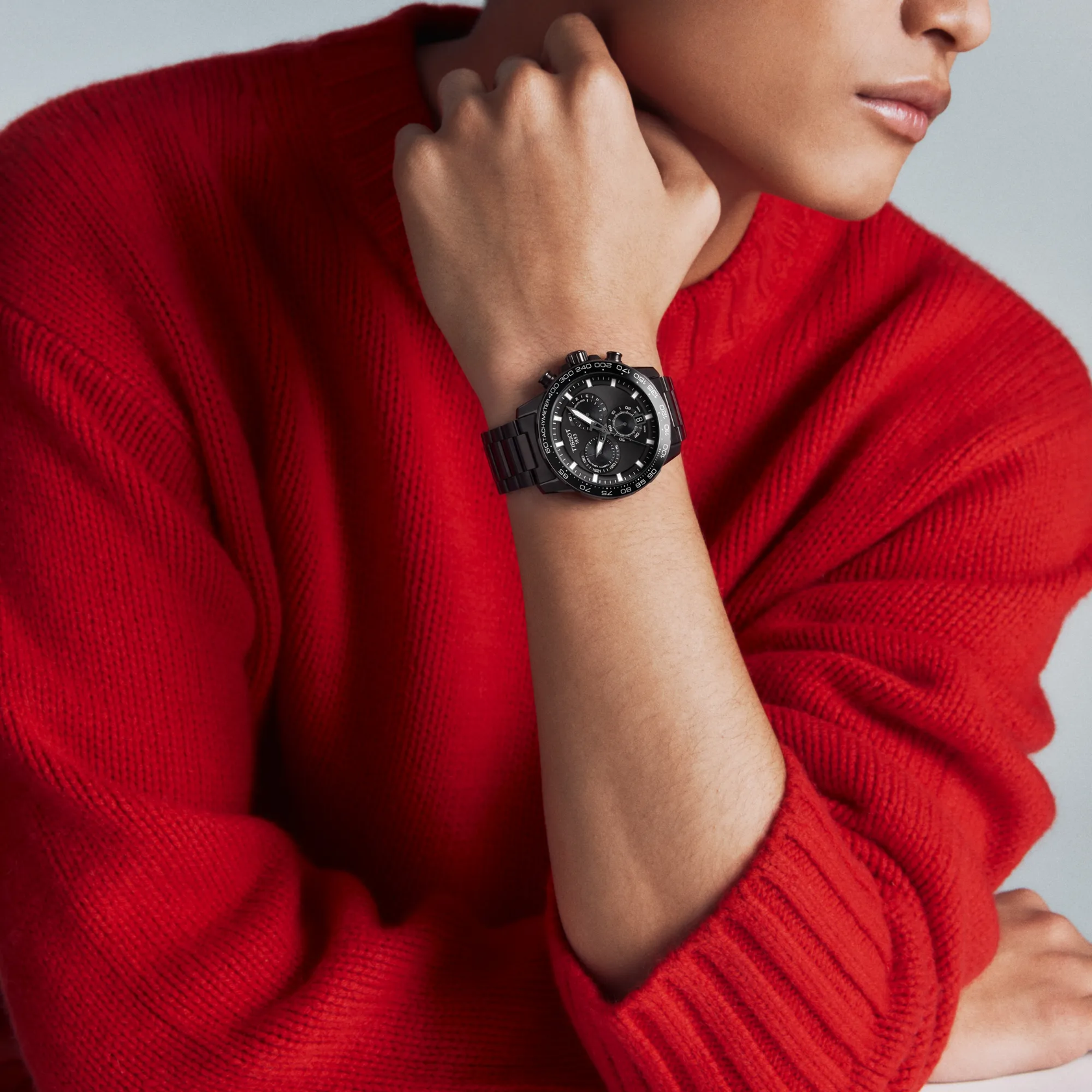 Simulatie van het horloge Tissot Supersport Chrono 45.5mm om een pols
