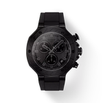 그림자가 있는 티쏘 T-레이스 쿼츠 크로노그래프 시계의 전면 보기