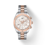 그림자가 있는 티쏘 PR 100 스포츠 시크 크로노그래프 시계의 전면 보기