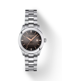 มุมมองด้านหน้าของนาฬิกา Tissot T-My Lady Automatic พร้อมเงา