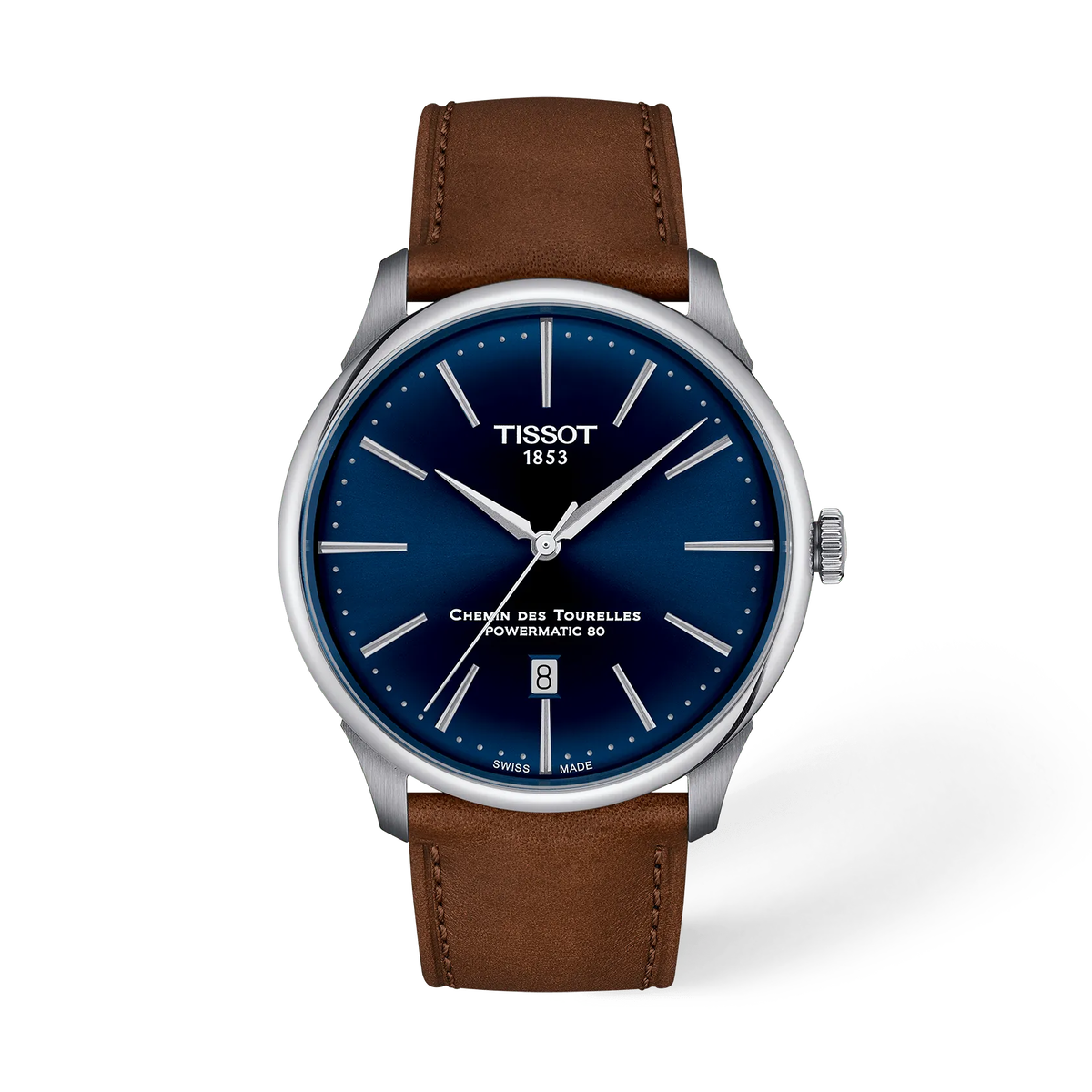 Мужские часы Tissot Chemin Des Tourelles 42 мм, цвет: Синий / Коричневый кожаный — фото 1