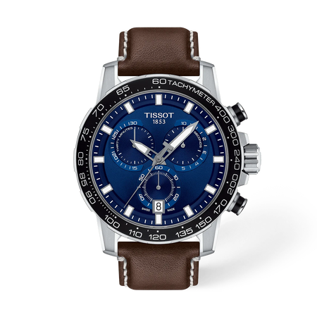 Front view of the watch Tissot Supersport Chrono 45.5mm with shadow