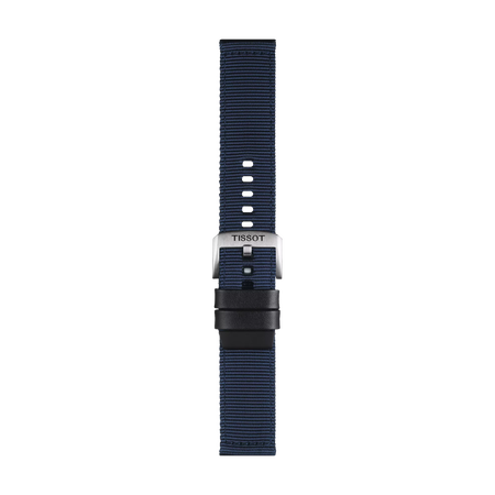 Front view of Tissot Official Blue Fabric Strap Lugs 22 mm