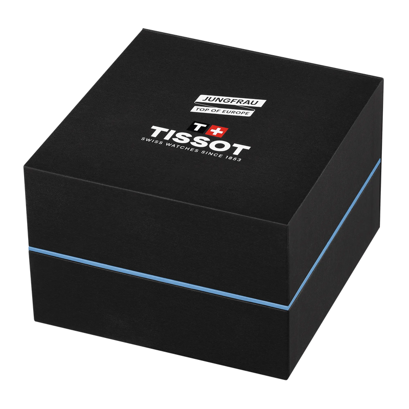 Front view of the watch Tissot PR 100 Jungfraubahn 34mm with opened