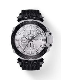 Vue de face de la montre Tissot T-Race Automatic Chronograph avec ombre