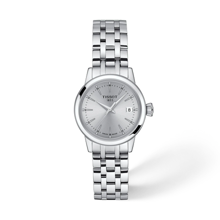 Vooraanzicht van het horloge Tissot Classic Dream 28mm met schaduw