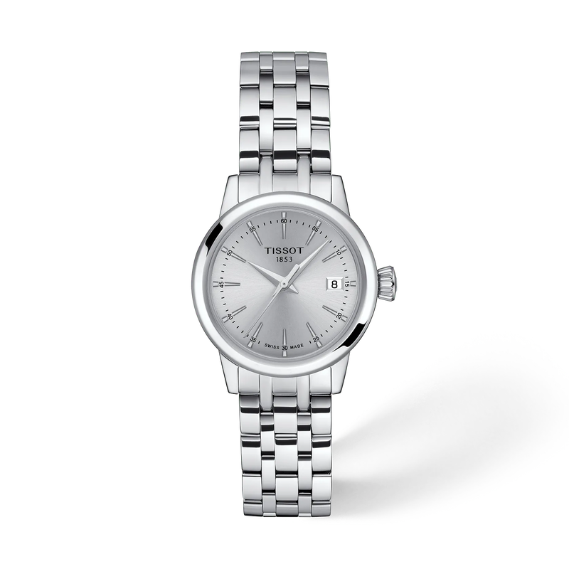 Vorderansicht der Uhr Tissot Classic Dream 28mm mit Schatten