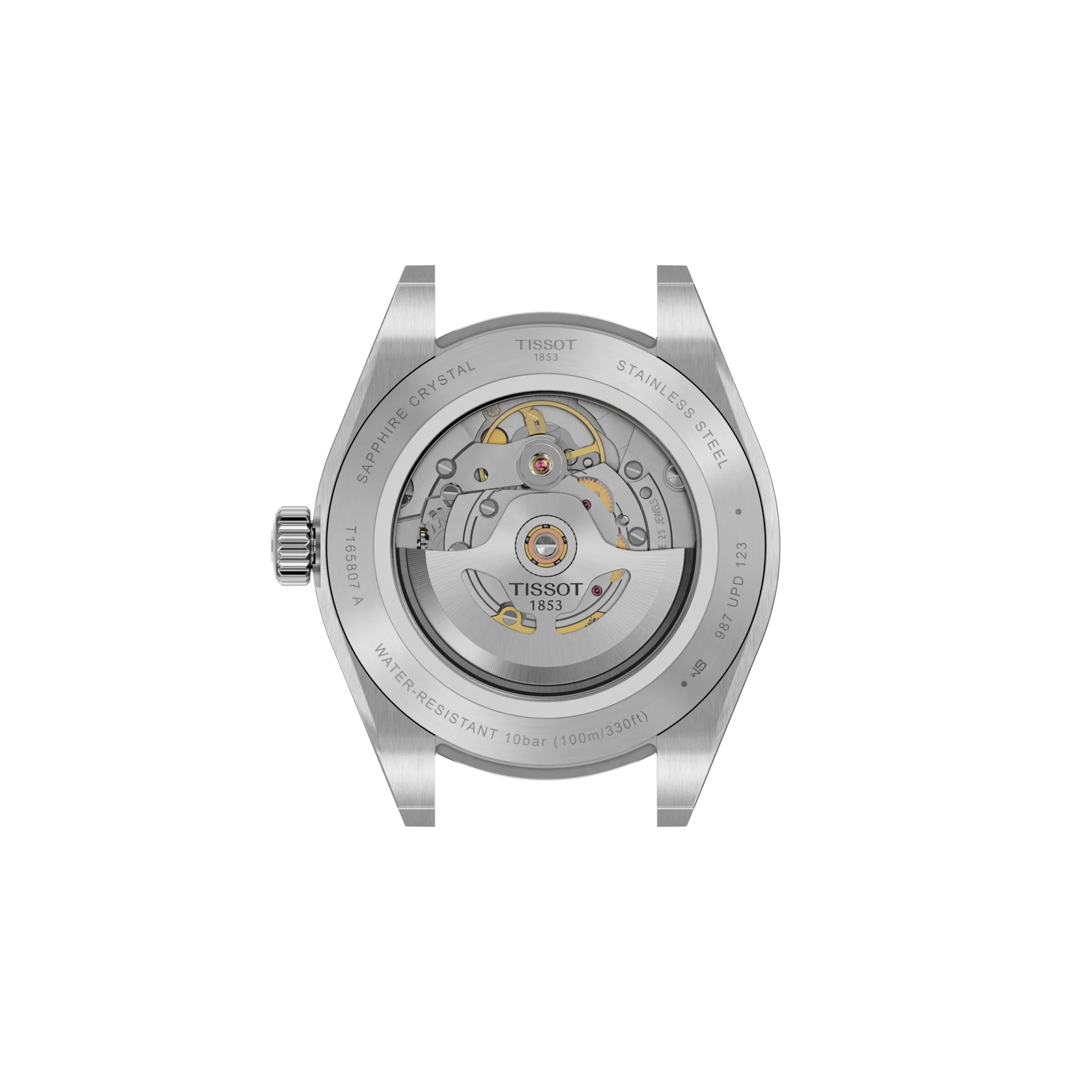 Back view of the watch case Tissot Gentleman Gold Bezel 38mm
