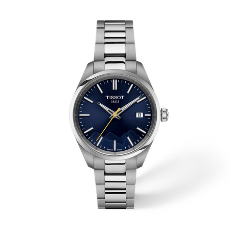 Vooraanzicht van het horloge Tissot PR 100 Jungfraubahn 34mm met schaduw