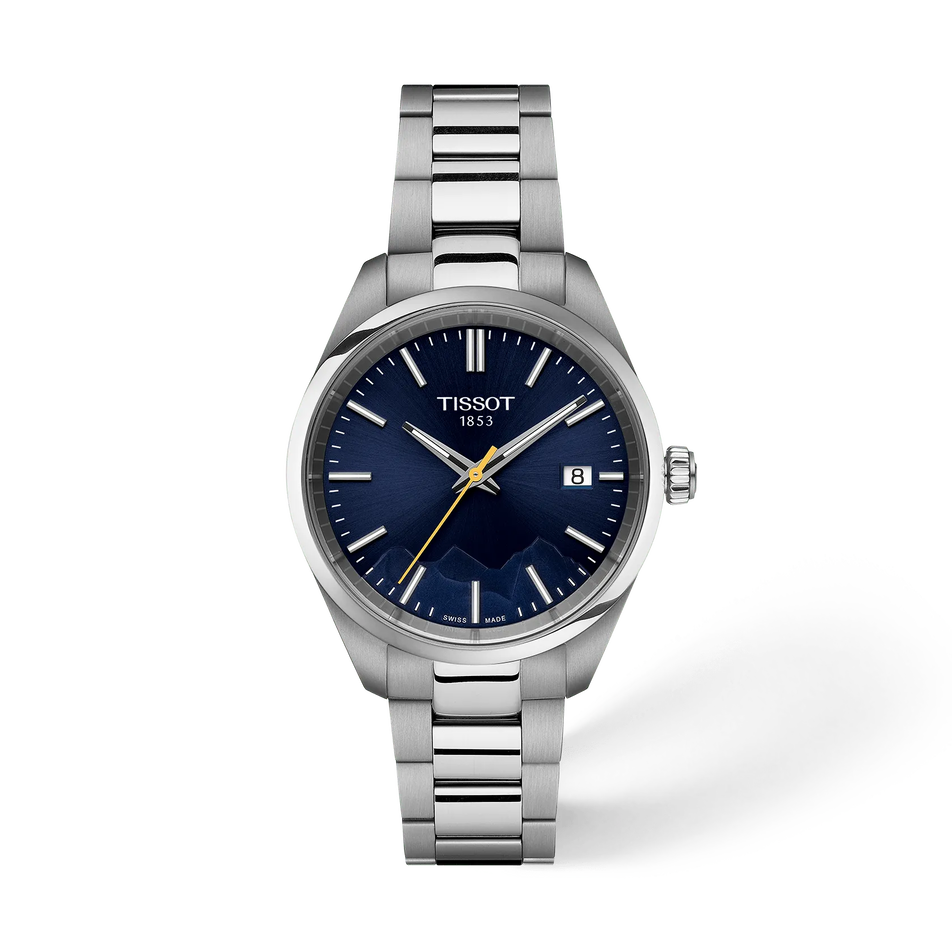 Front view of the watch Tissot PR 100 Jungfraubahn 34mm with shadow