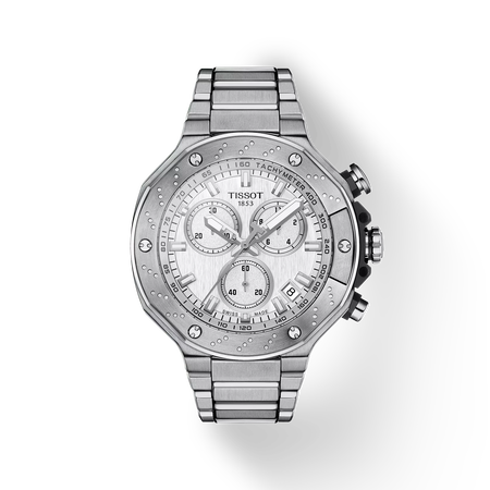 Front view of the watch Tissot T-Race 45mm with shadow